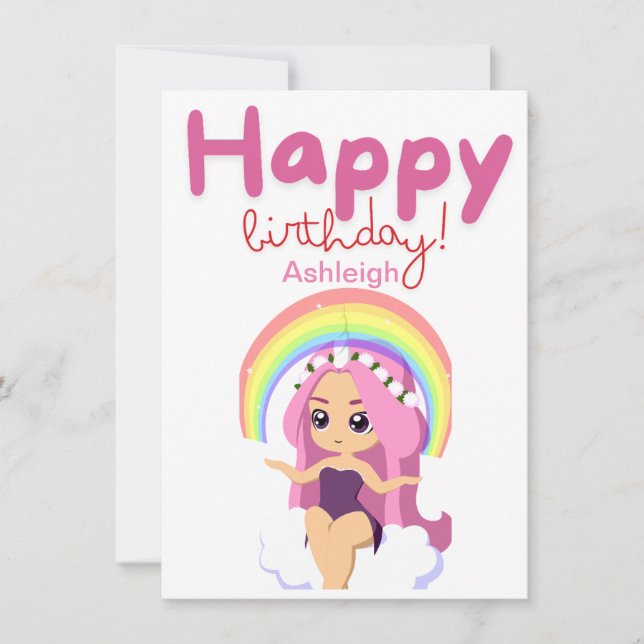Carte d'anniversaire Unicorn Princess personnalisé (Devant)