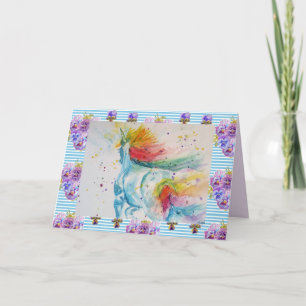 Carte d'anniversaire Unicorn Watercolor Floral Pas
