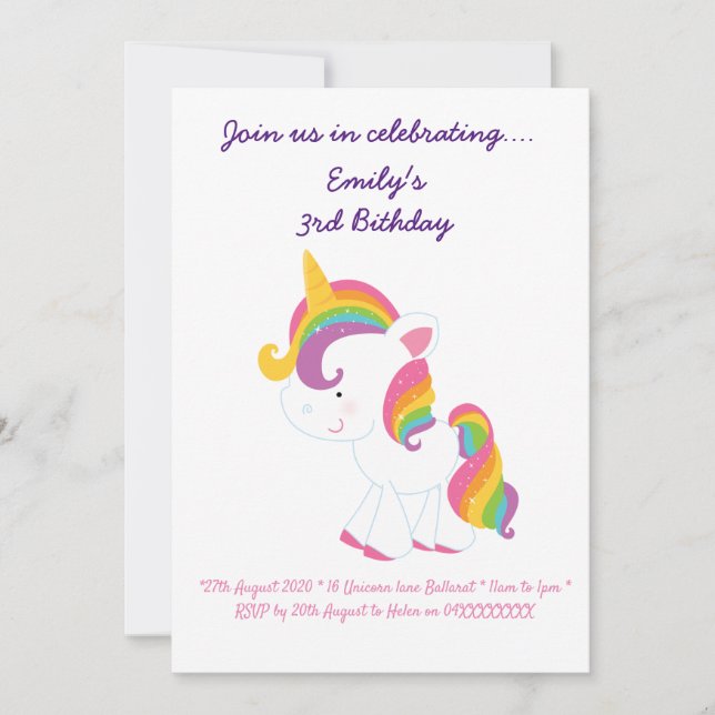 Carte d'anniversaire Unicorne (Devant)
