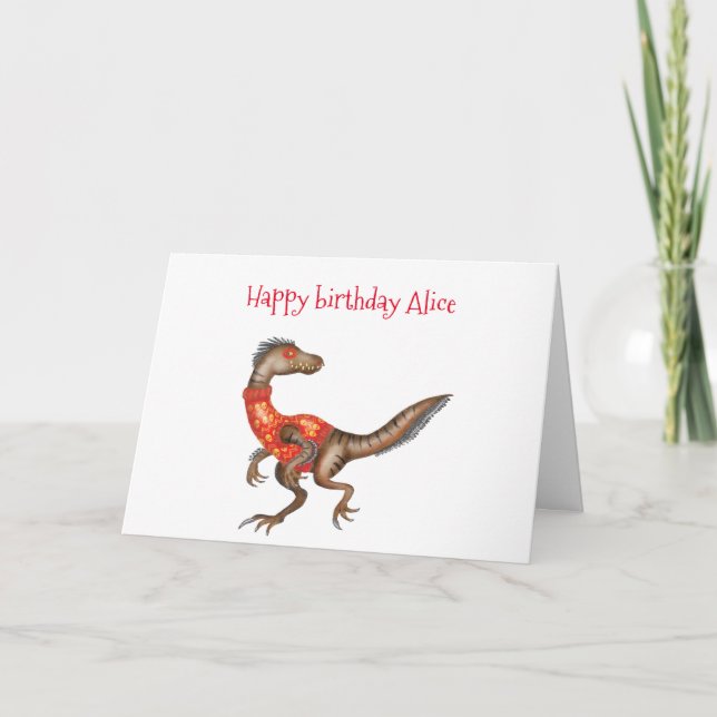 Carte d'anniversaire Velociraptor personnalisée (Devant)