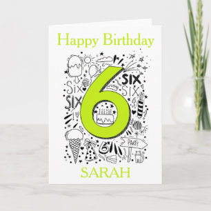 Carte d'anniversaire verte de 6 ans