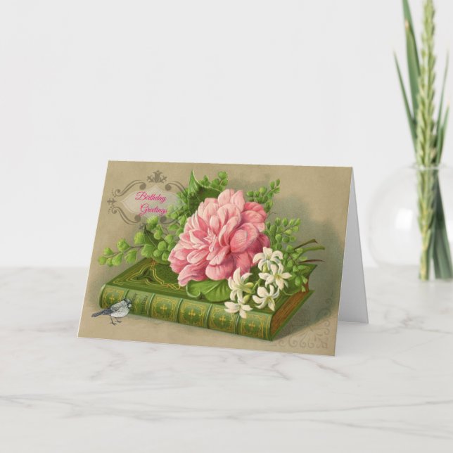 Carte d'anniversaire victorienne Roses roses rose  (Devant)