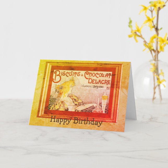 Carte d'anniversaire Vintage Ad Biscuits Chocolat  (Fleur jaune)