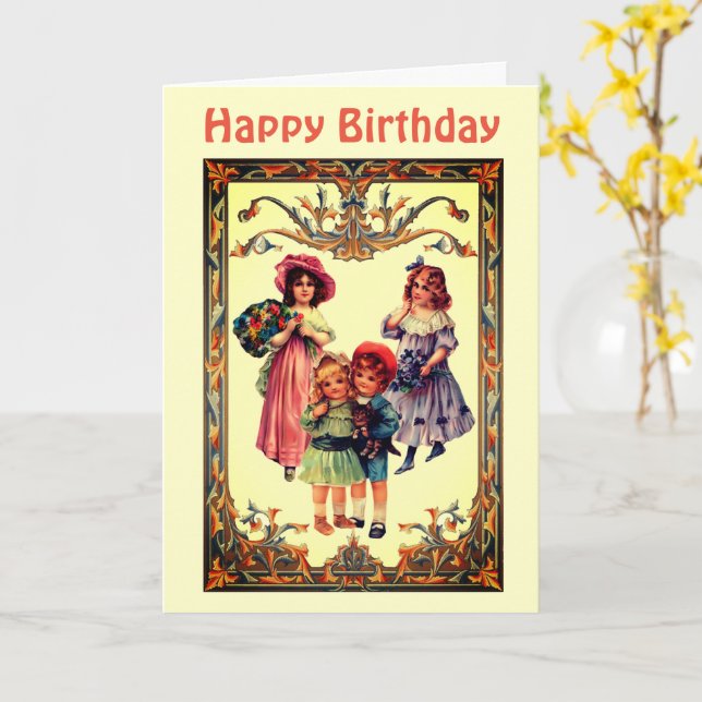 Carte d'anniversaire vintage Art victorien pour en (Fleur jaune)