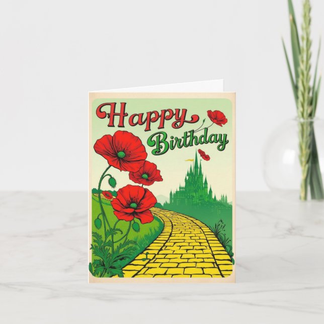 Carte d'anniversaire vintage avec des pavots (Devant)