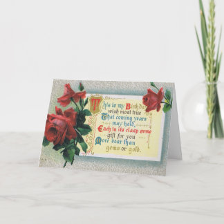 Carte d'anniversaire vintage avec les roses rouges