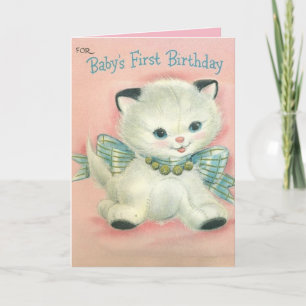 Carte d'anniversaire vintage Cute Kitten Un an