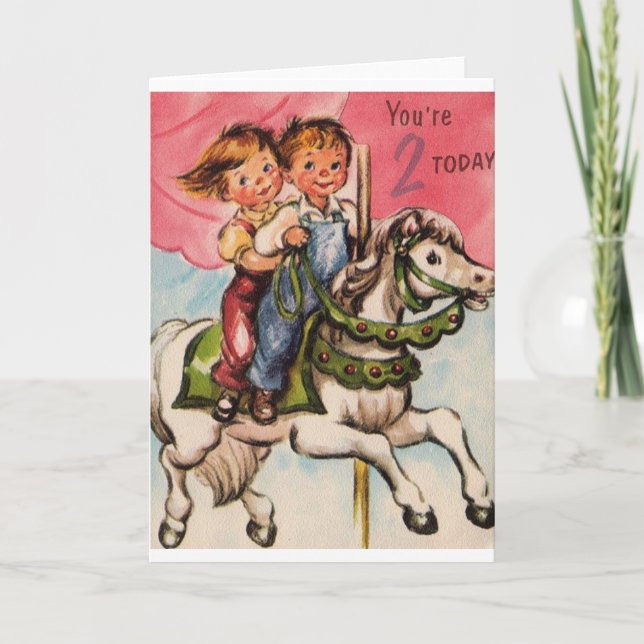 Carte d'anniversaire vintage de deux ans (Devant)
