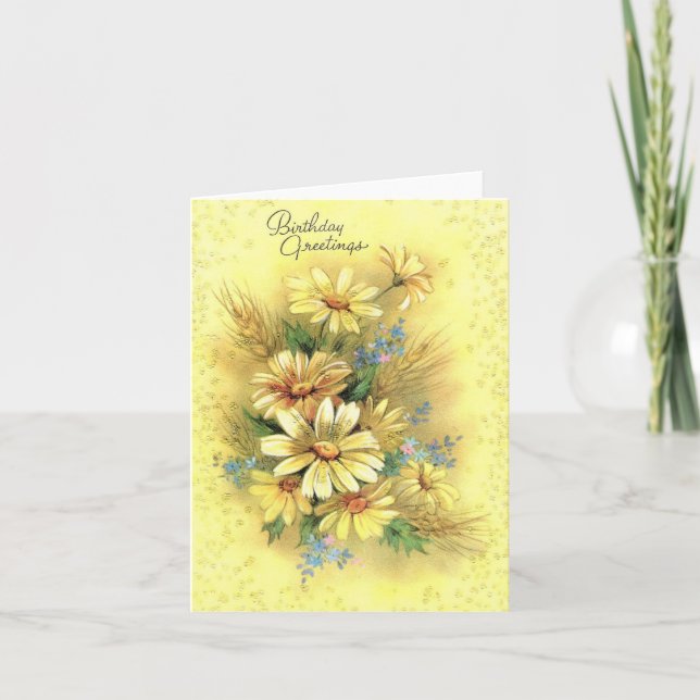 Carte d'anniversaire vintage de marguerites jaunes (Devant)