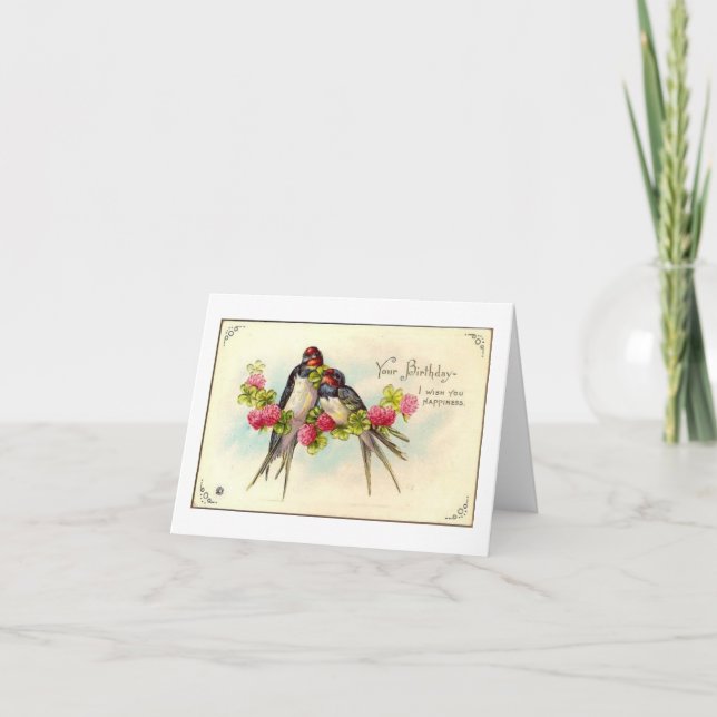 Carte d'anniversaire vintage de perruches (Devant)