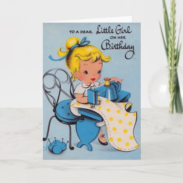 Carte d'anniversaire vintage de petite fille (Devant)