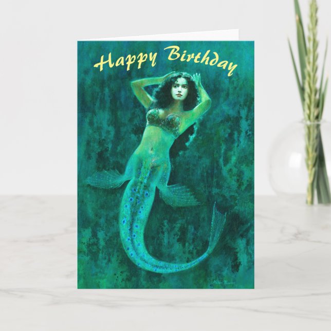 Carte d'anniversaire vintage de sirène (Devant)