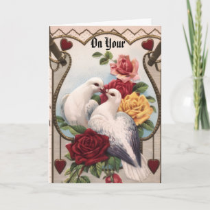 Carte d'anniversaire Vintage Doves And Roses