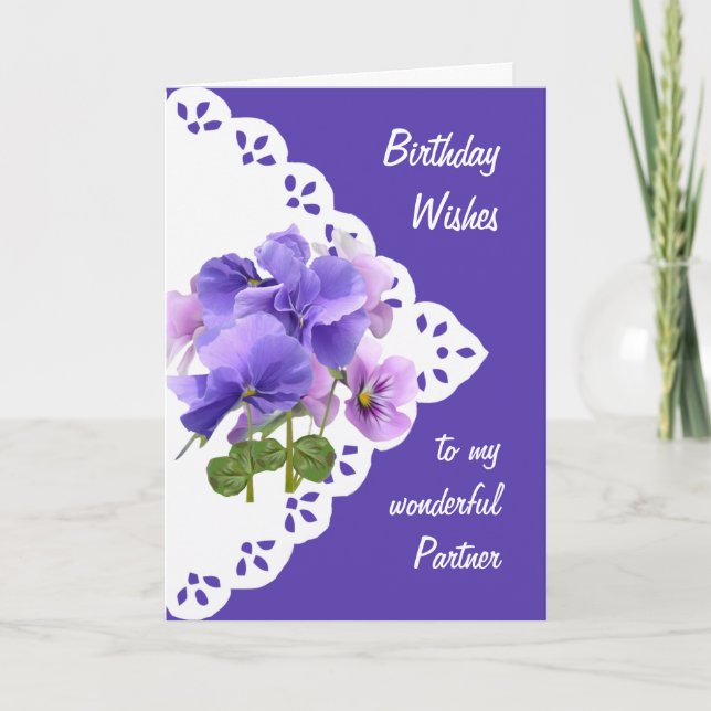 Carte d'anniversaire vintage Pansy Flower Partner (Devant)
