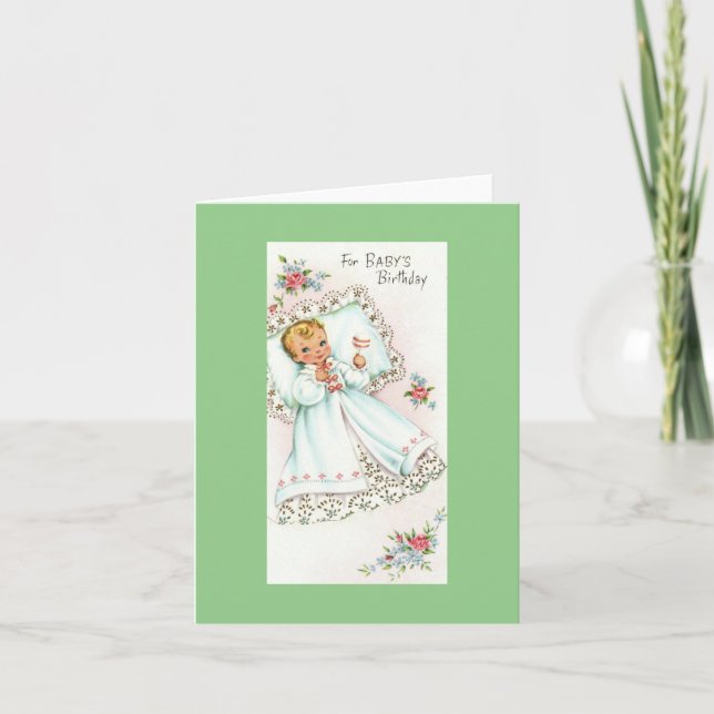 Carte d'anniversaire vintage pour bébé (Devant)
