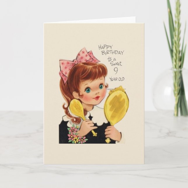 Carte d'anniversaire vintage pour fille de 9 ans (Devant)