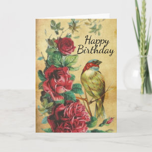 Carte d'anniversaire vintage pour les oiseaux et l