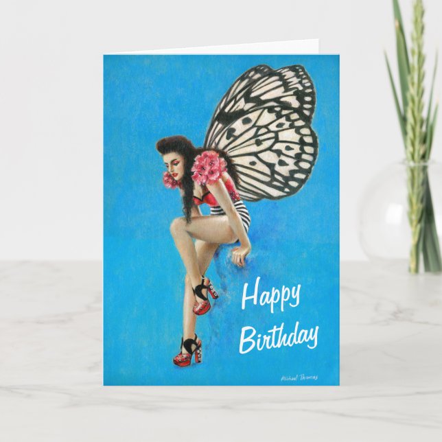 Carte d'anniversaire vintage Rockabilly Fairy (Devant)