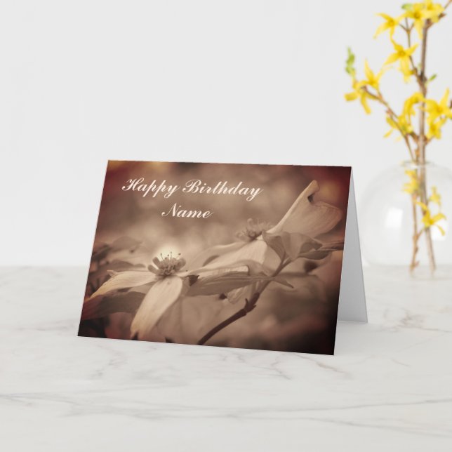 Carte d'anniversaire vintage Sepia Dogwood (Fleur jaune)