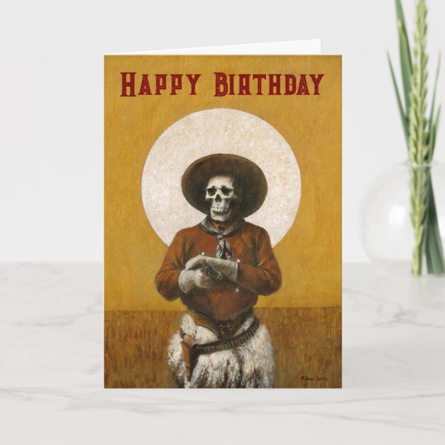 Carte d'anniversaire vintage Skeleton Cowboy (Devant)