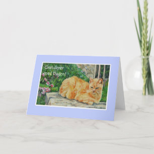 Carte d'anniversaire, voeux norvégiens, Ginger Cat