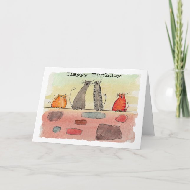 Carte d'anniversaire Watercolor Alley Cats (Devant)