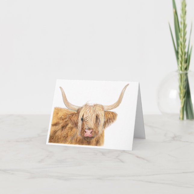 Carte d'anniversaire Watercolor Highland Cow (Devant)