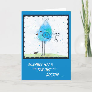 Carte d'anniversaire Whimsical Blue Far-out Bird B