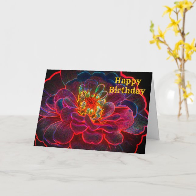 Carte d'anniversaire Zinnia Abstraite Flower Art (Fleur jaune)