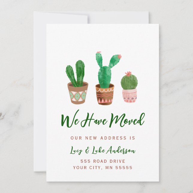 Carte d'annonce de déménagement de Cactus (Devant)