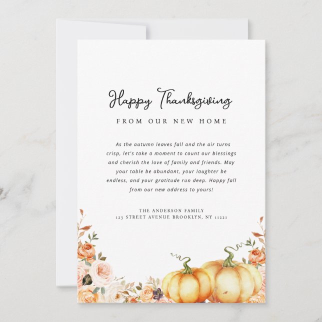 Carte d'annonce de déménagement pour Thanksgiving (Devant)