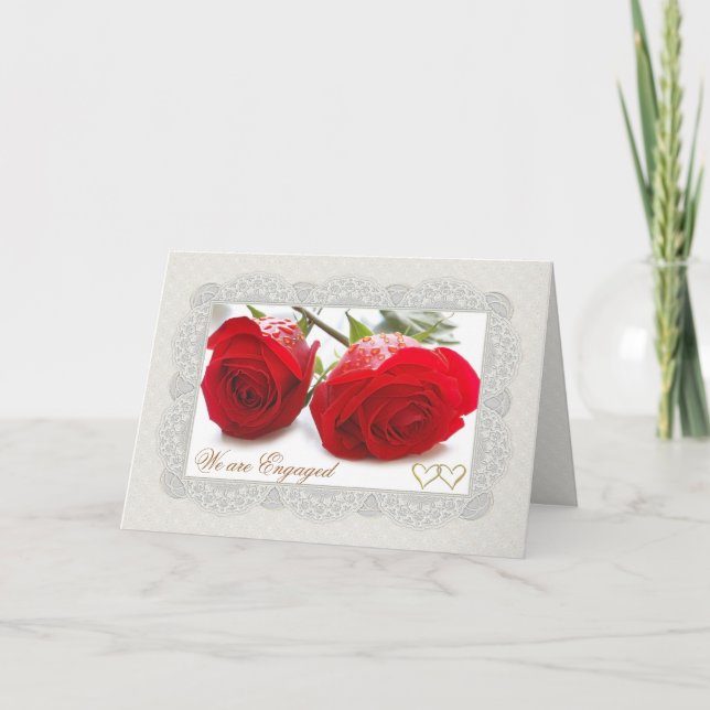 Carte d'annonce de fiançailles aux roses rouges (Devant)