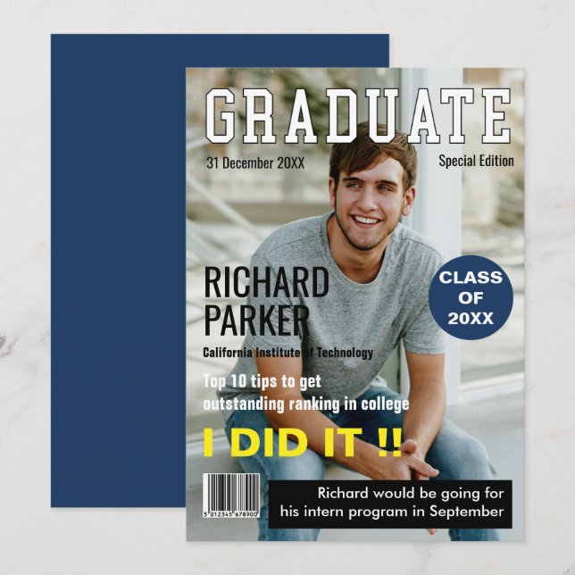 Carte d'annonce de fin d'études sur mesure de styl (Devant / Derrière)