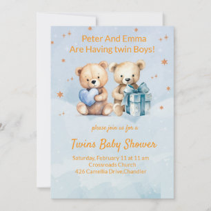 Carte d'annonce de jumeaux bébés garçons adorable