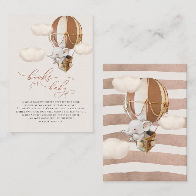 Carte d'annonce de livres bébé éléphant ballon (Devant / Derrière)