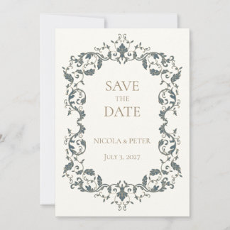 Carte d'annonce de mariage à motif de rouleau orné
