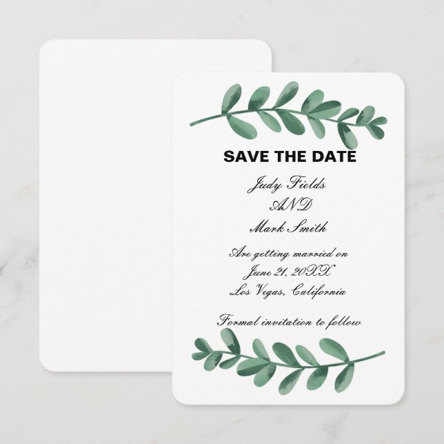 Carte d'annonce de mariage aux élégantes feuilles  (Devant / Derrière)
