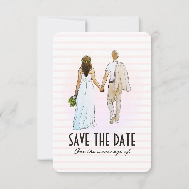 Carte d'annonce de mariage avec illustration de co (Devant)