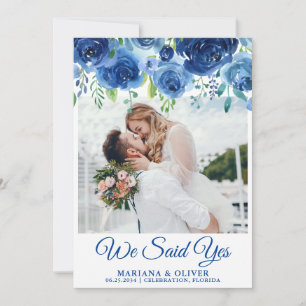 Carte d'annonce de mariage bleu marine floral