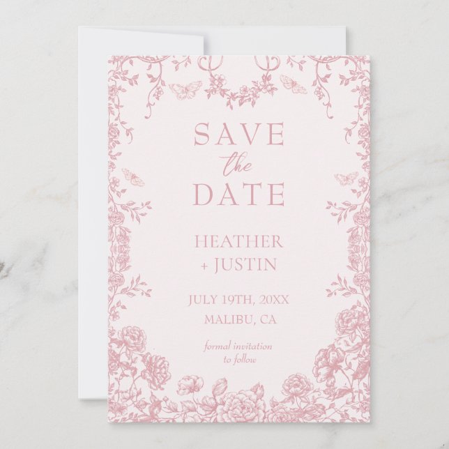 Carte d'annonce de mariage bleu poussiéreux floral (Devant)