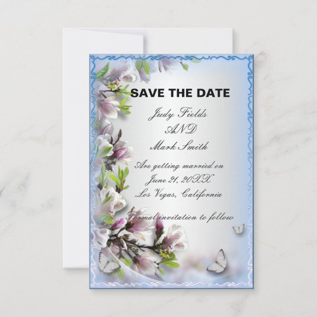 Carte d'annonce de mariage élégante avec papillon  (Devant)