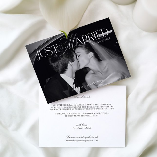 Carte d'annonce de mariage élégante avec photo (Elegant Just Married Photo Announcement Card)