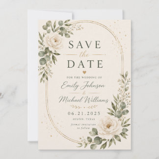 Carte d'annonce de mariage Élégante Fleurs Blanche