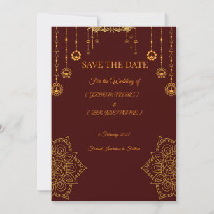 Carte d'annonce de mariage élégante marron et or