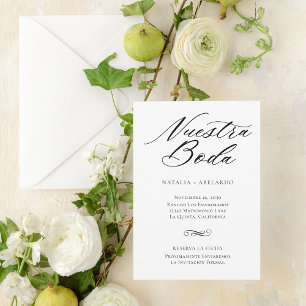 Carte d'annonce de mariage élégante noir et blanc 