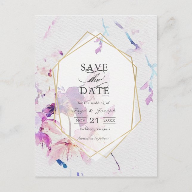 Carte d'annonce de mariage florale à l'aquarelle g (Devant)