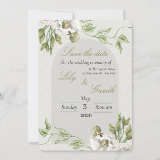 Carte d'annonce de mariage minimaliste à pois blan