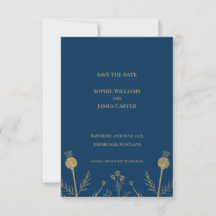 Carte d'annonce de mariage Navy Gold Scottish This