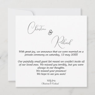 Carte d'annonce de mariage privé personnalisée