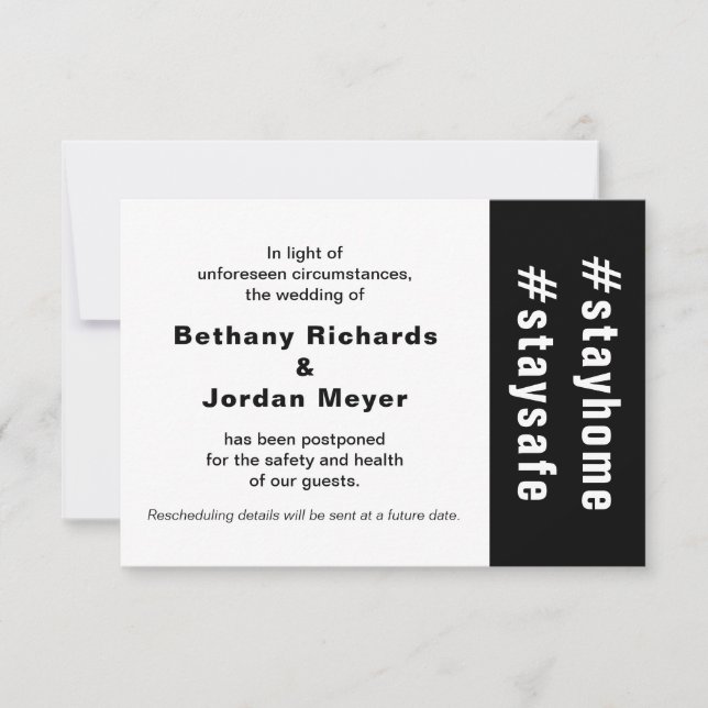 Carte d'annonce de mariage reporté Stay Home Safe (Devant)